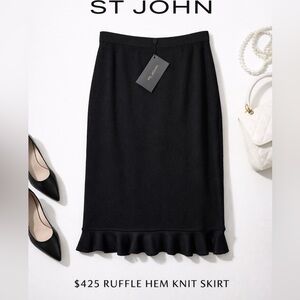 ST JOHN Black Knit Ruffle Hem Skirt NWT Size 6 $425 Santana Style Luxury